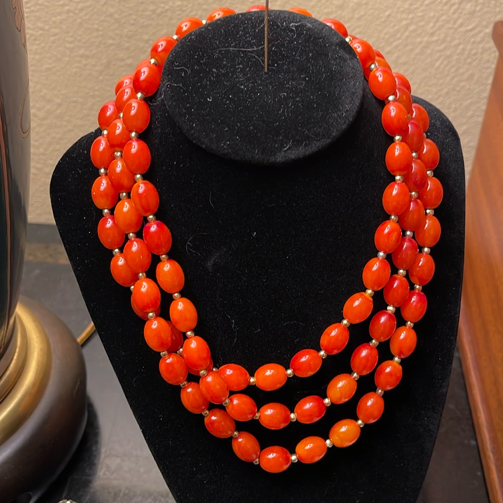 Vintage Red-Orange Hong Kong Necklace 58$